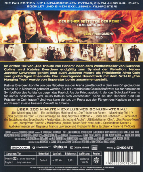 Die Tribute von Panem - Mockingjay 1 / Fan Edition / Blu-Ray - Top Zustand