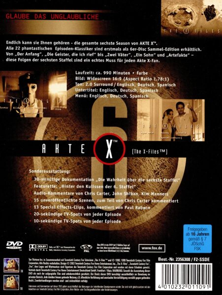 Akte X - Season 6 Collectors Box  [6 DVDs] Nagelneu / Versiegelt