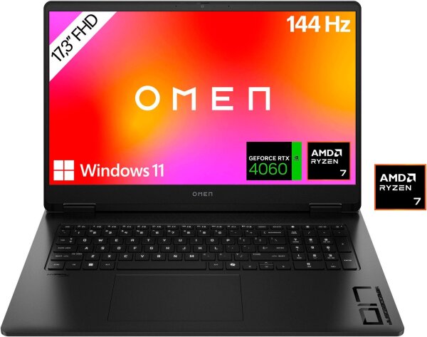 HP OMEN 17-db0277ng Gaming-Notebook / 17" / Ryzen 7 / RTX 4060 / 512GB /OVP /Top