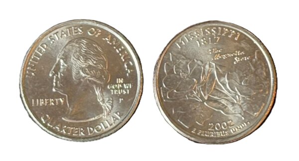 USA 2002 P Mississippi State Quarter / 25 Cents /unzirkuliert /Org. Umlaufmünze