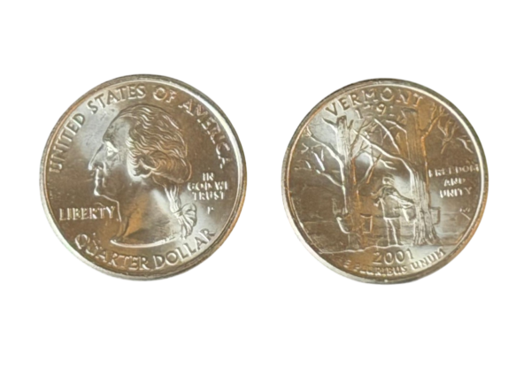USA 2001 P Vermont State Quarter / 25 Cents / unzirkuliert / Original Umlaufmünze