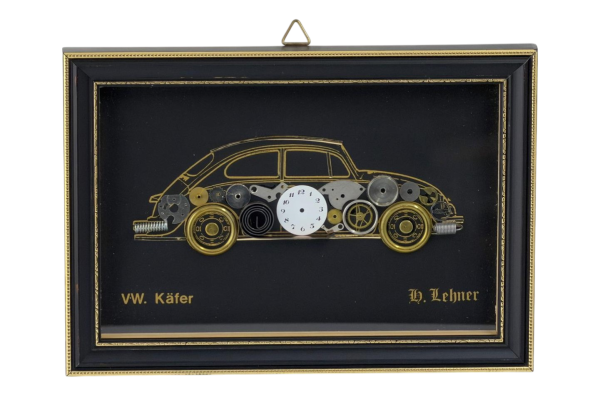 H. Lehner VW. Käfer / Handgefertigte Collage aus Uhrenteile