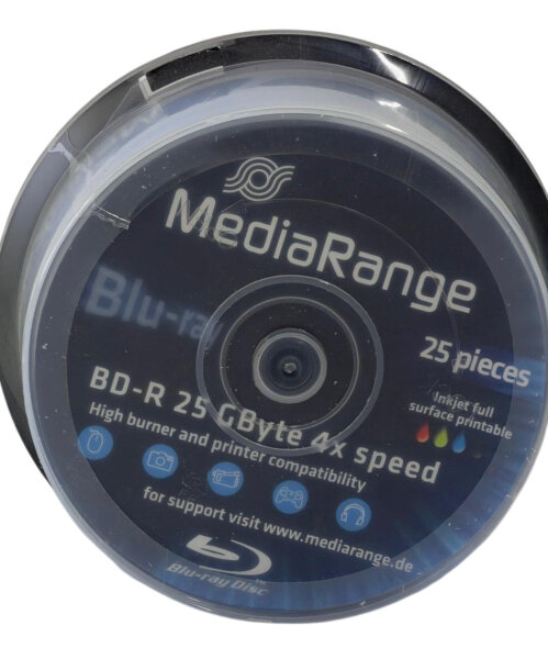 MediaRange 25x BD-R  Blu-ray Rohlinge /25GB/Bedruckbar m. Inkjet/Tintenstrahldr.