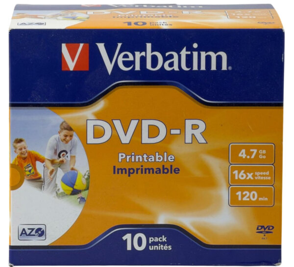 Verbatim 10x DVD-R Rohlinge / 4,7GB / 16X / 120 min / Bedruckbar / OVP /Brandneu