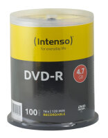 100x Intenso DVD-R Rohlinge in Spindel / 4,7GB / 16x / 120 min. / Brandneu
