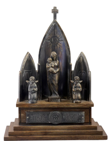 Tischaltar Maria Altar mit Spieluhr: Marianisches Jahr 1854-1954 / Guter Zustand