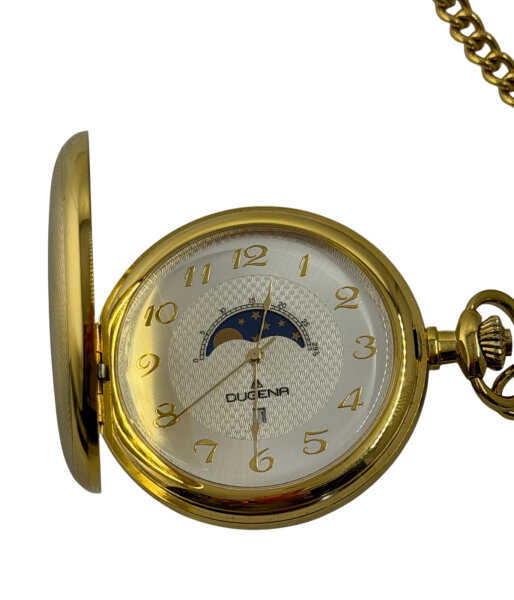 Dugena Savonette Quarz "Cavalier" Taschenuhr-Mondphase / Goldplattiert /OVP /Top
