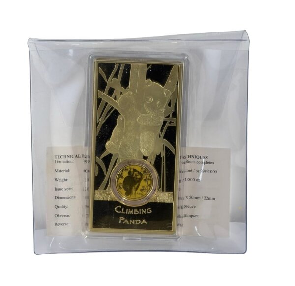 Climbing Panda - Gigant Medaille / vergoldet / Sammler / Zertifikat / Brandneu