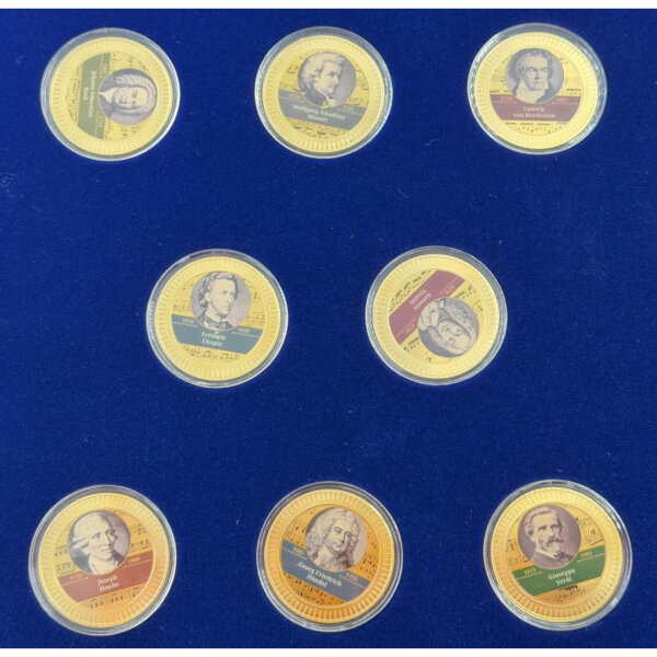 Berühmte Komponisten vergoldetes Medaillenset / 8 x 33 mm / Sammler / Selten #18