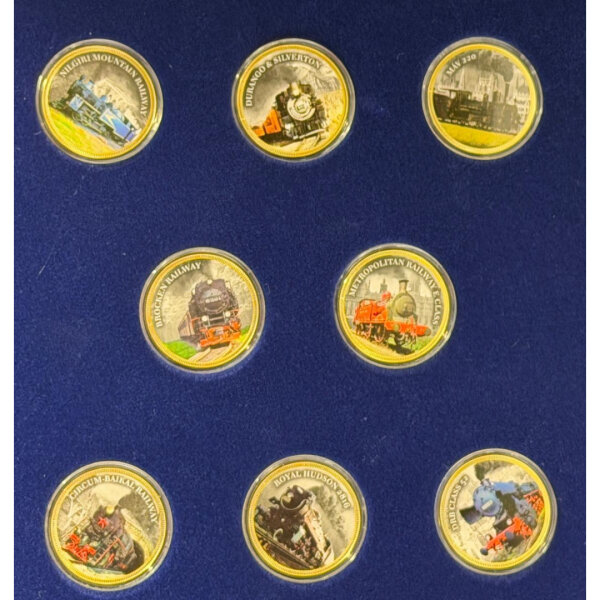 Berühmte Eisenbahnen vergoldetes Medaillenset / 8 x 33 mm / Sammler / Selten #15