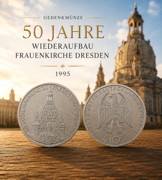 Gedenkmünze "50 Jahre Wiederaufbau Frauenkirche Dresden 1995" / Silber / Sammler
