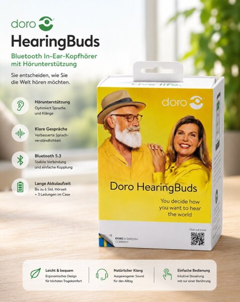 Doro HearingBuds Bluetooth In-Ear-Kopfhörer mit Hörunterstützung / Schwarz / Neu