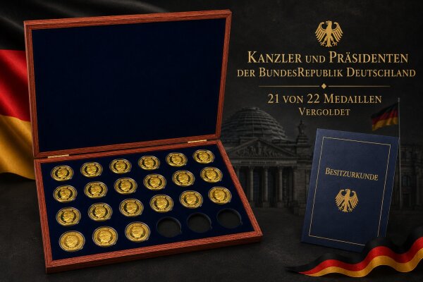 21er Medaillen Set Kanzler und Präsidenten der BRD / vergoldet /Sammler #24