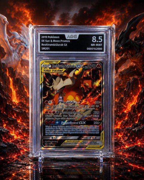 2019 Pokemon Reshiram&Glurak GX  / SM201 /SM Black Star Promos /AOG 8,5 /Deutsch