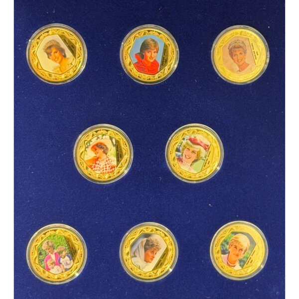 "Prinzessin Diana" 8 tlg. Medaillen Komplettset / vergoldet / Sammler /Zert. #16
