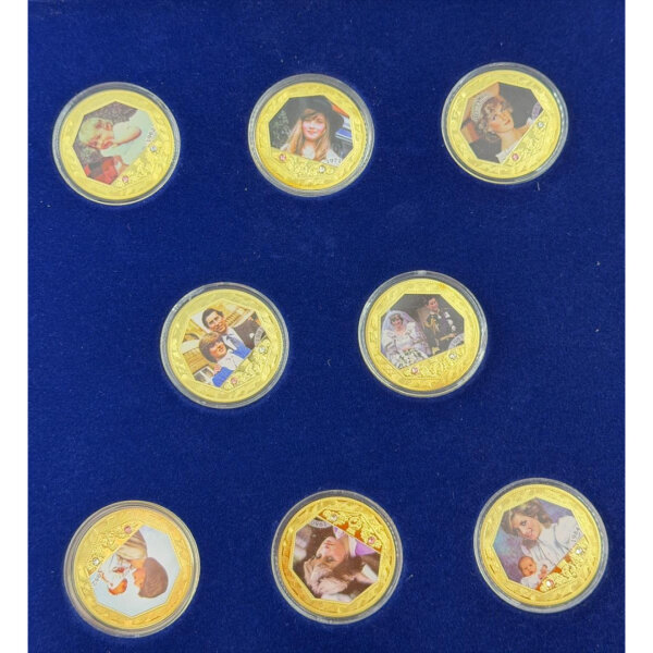 "Diana ihr Leben 1962-1984" 8tlg. Medaillen Komplettset / vergoldet / Sammler#17