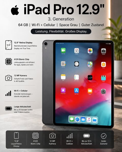 Apple iPad Pro 3 Gen. /"12.9 / 64 GB / Wi-Fi + Cellular / Space Grau /Guter Zst.