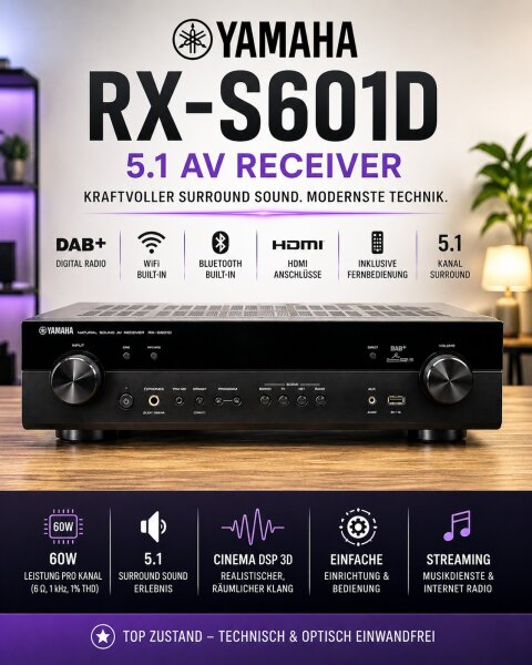 Yamaha "RX-S601D" 5.1 AV Receiver / DAB+ / WiFi / Bluetooth / HDMI /FB /Top Zst.