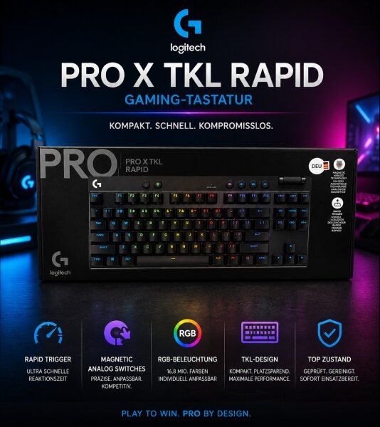 Logitech "PRO X TKL RAPID" Gaming-Tastatur / Black / RGB-Beleuchtet /QWERTZ /Top