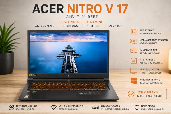 ACER Nitro V 17 (ANV17-41-R55T)  AMD Ryzen 7 / 16 GB / 1TB SSD / RTX 5070 / Top