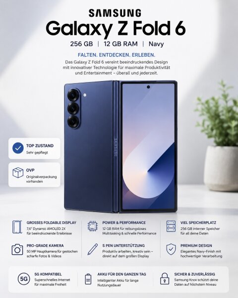 Samsung Galaxy Z Fold 6 / 256 GB / 12 GB RAM / Navy / OVP / Top Zustand