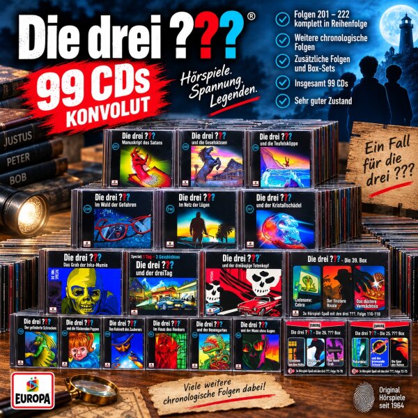 Die drei??? – 99 CDs Konvolut – Folgen 201–222 komplett + Box-Sets - Zustand GUT