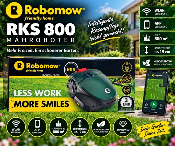 Robomow "RKS 800" Mähroboter / 800m² / WLAN / App /19cm /Mulchfunktion /Brandneu