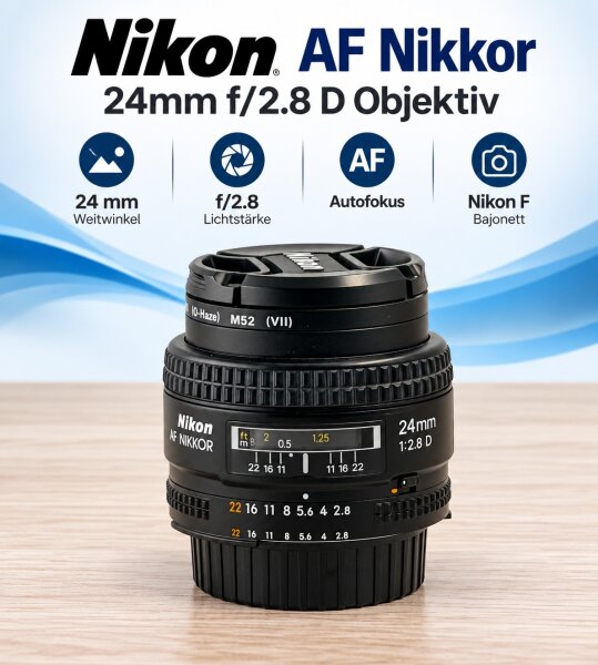 Nikon AF Nikkor 24mm Objektiv / f/2.8 D / Top Zustand