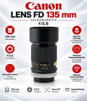 Canon Lens FD 135 mm Teleobjektiv / f/3.5 / Top Zustand