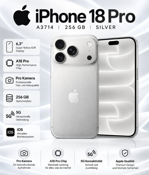 Apple iPhone 18 Pro / 256GB / Silver / A3714 / OVP / Brandneu