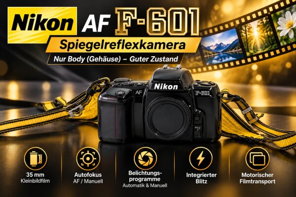 Nikon AF "F-601" Spiegelreflexkamera nur Body (Gehäuse)+Anleitung /Guter Zustand
