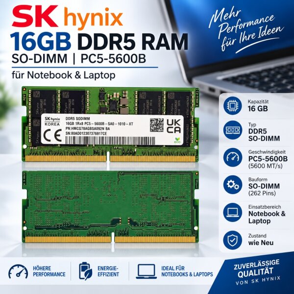SK Hynix 16GB DDR5 RAM / SO-DIMM / PC5-5600B / Notebook&Laptop / wie Neu