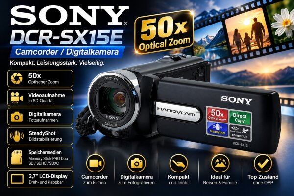 Sony "DCR-SX15E Camcorder / 50x Zoom / Digitalkamera / ohne OVP / Top Zustand