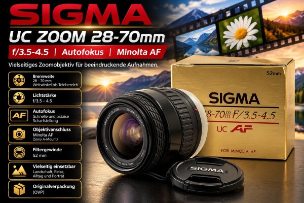 Sigma UC Zoom 28-70mm Zoomobjektiv / f/3.5-4.5 / Autofokus / OVP / Guter Zustand