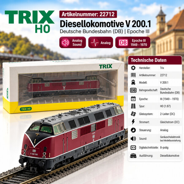 Trix H0 "22712" Diesellok / V 200.1 / DB /Ep.III /Analog Sound /OVP /Top Zustand