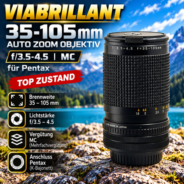 Viabrillant 35-105mm Auto Zoomobjektiv /  f/3.5-4.5 /MC /für Pentax /Top Zustand